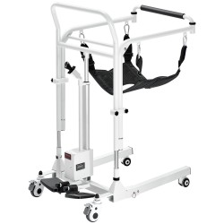 Sähkökäyttöinen potilasnostotuoli teräsrunko säädettävä 330 mm korkeus lukittavat pyörät kaksi istuintyynyä