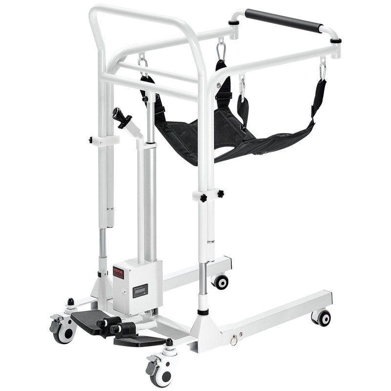Sähkökäyttöinen potilasnostotuoli teräsrunko säädettävä 330 mm korkeus lukittavat pyörät kaksi istuintyynyä