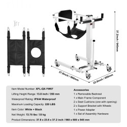Sähköinen potilasnostin ja siirtotuoli taittuva 99,8 kg kantavuus roiskevedenkestävä