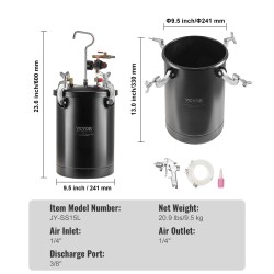 Painevärisäiliö 15L teräs säädettävä paine 60 psi ruisku kotikäyttö teollisuuskäyttö