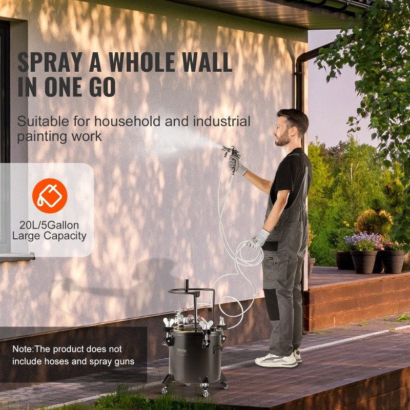 Paineistettu maalisäiliö 20 l teräs 70 psi koti ja teollisuus