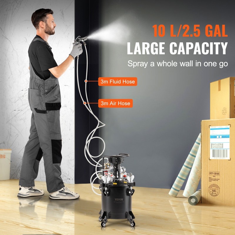 Maalipaineastia 10 l teräs automaattinen sekoitus ruiskupistooli ja letkut säädettävä ilmanpaine