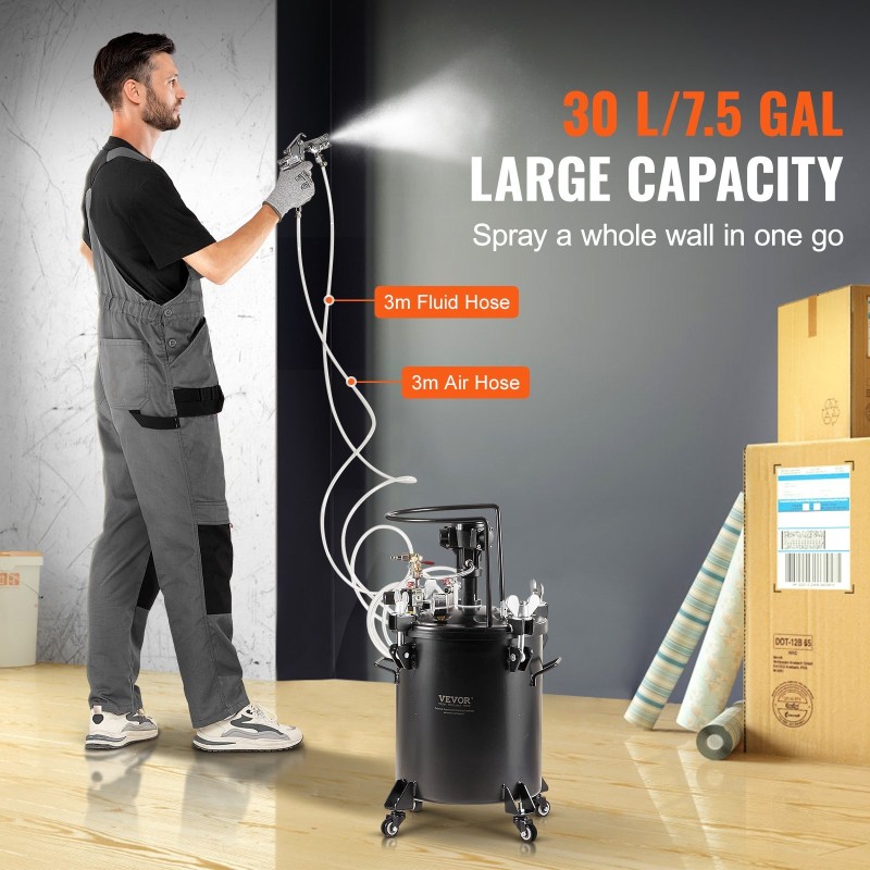 Maalin paineastia 30 l terässäiliö automaattisekoitus säädettävä 70 psi ruisku ja letkut