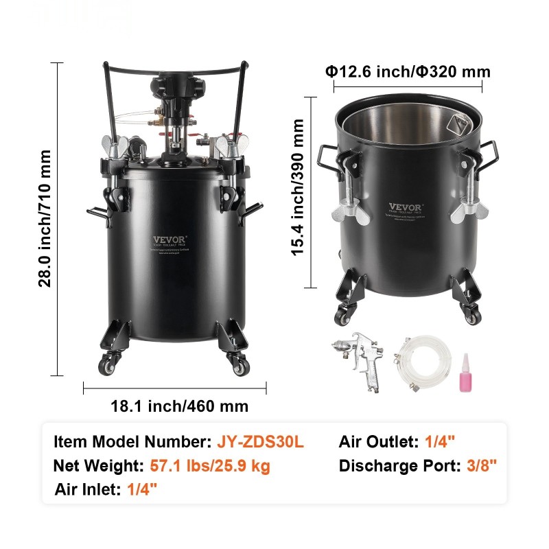 Maalin paineastia 30 l terässäiliö automaattisekoitus säädettävä 70 psi ruisku ja letkut