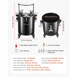 Teräs paineastia 40 L maalin syöttöön pyörillä kolme pikaliitintä