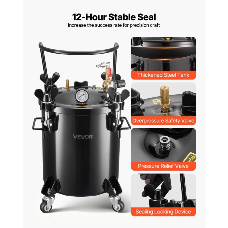 20 litran teräksinen maalauspaineastia kolmella pikaliittimellä ja pyörillä