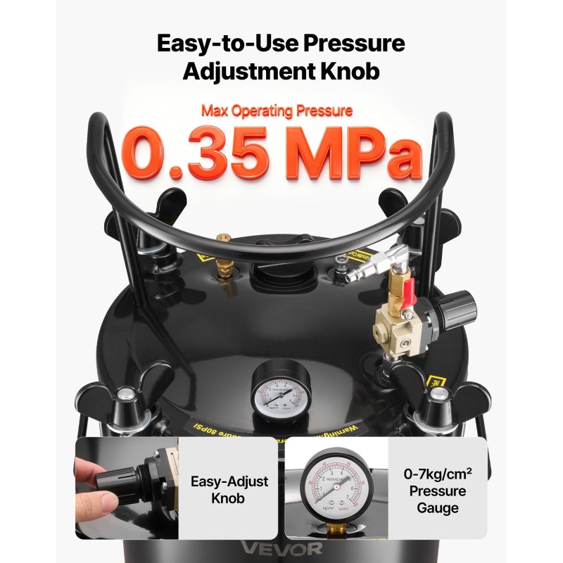 20 litran teräksinen maalauspaineastia kolmella pikaliittimellä ja pyörillä