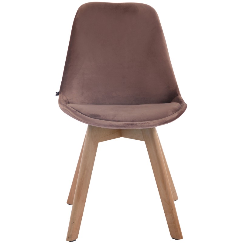 Tyylikäs samettinen vierailutuoli puisilla jaloilla mukavaan istumiseen