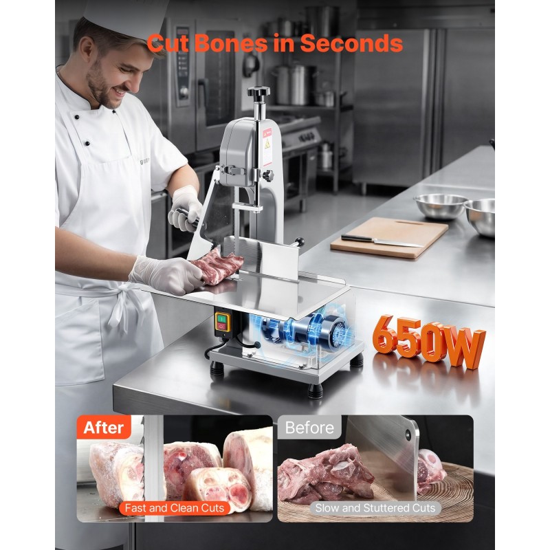 Sähköinen lihasaha 650W ruostumaton työtaso 315x460 mm 110 mm leikkuupaksuus ammattikäyttöön