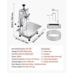 Sähköinen lihasaha 650W ruostumaton työtaso 315x460 mm 110 mm leikkuupaksuus ammattikäyttöön