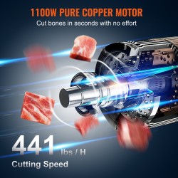 Sähköinen lihaja luusahakone 1100W ruostumaton teräs 5 terää 4–200 mm