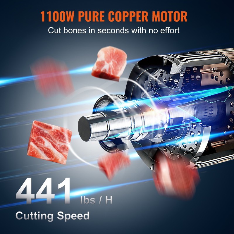 Sähköinen lihaja luusahakone 1100W ruostumaton teräs 5 terää 4–200 mm