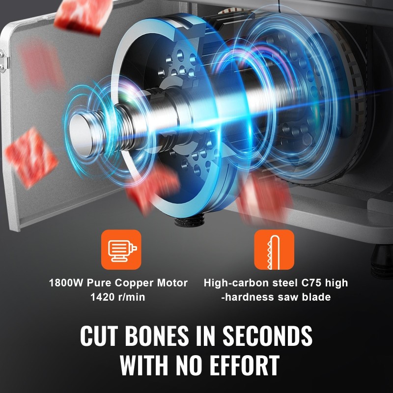 Sähkökäyttöinen luusahakone pöytämalli 1800W ruostumattomasta teräksestä valmistettu työtaso 180 mm leikkauspaksuus