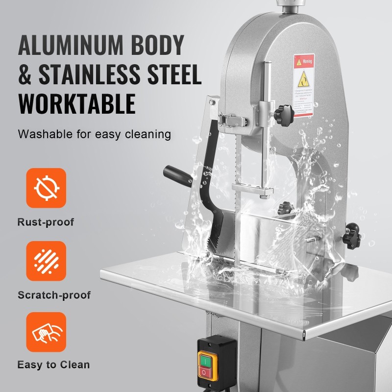 Sähkökäyttöinen luusahakone pöytämalli 1800W ruostumattomasta teräksestä valmistettu työtaso 180 mm leikkauspaksuus