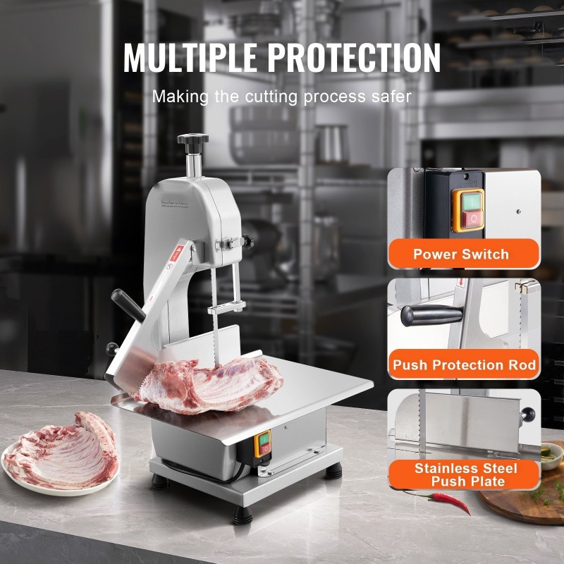 Sähkökäyttöinen luusahakone pöytämalli 1800W ruostumattomasta teräksestä valmistettu työtaso 180 mm leikkauspaksuus