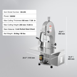 Sähkökäyttöinen luusahakone pöytämalli 1800W ruostumattomasta teräksestä valmistettu työtaso 180 mm leikkauspaksuus