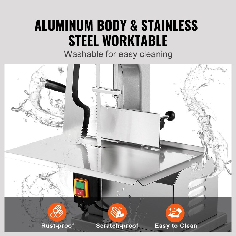 Sähkökäyttöinen luu ja lihasaha 850W ruostumaton työtaso 5 terää