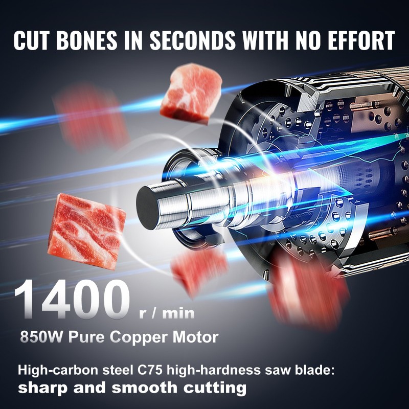 Sähköinen luusaha 850W ruostumaton teräspöytä 380x485 mm 180 mm leikkuupaksuus