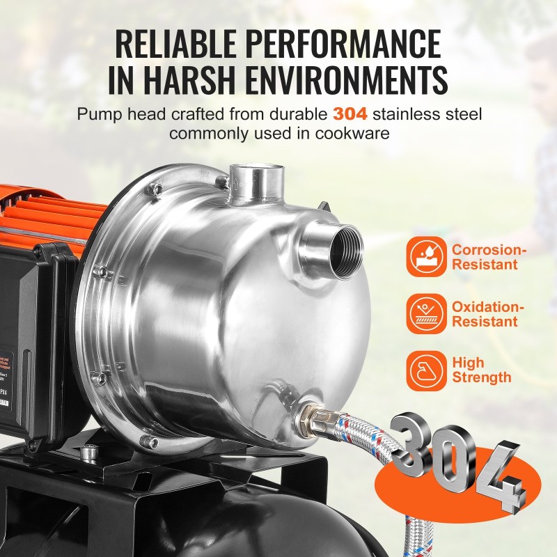 Pintakaivopumppu 735 W 304-ruostumaton pumppupää 19 l paineastiolla 39,6 m nostokorkeus