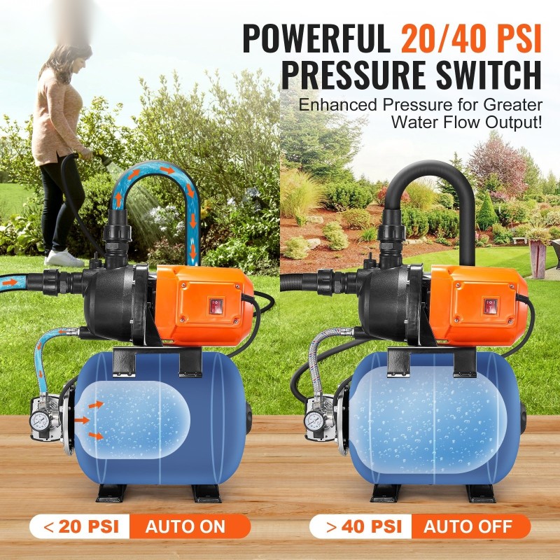 Matalakaivopumppu 745 W termoplastinen pumppupää 63 l/min 50 m 19 l paineastiolla