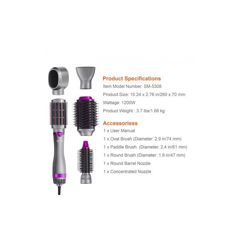 Hiustenkuivausharja viisi toimintoa keraaminen pinnoite ionitekniikka kolme harjapäätä kaksi suutinta