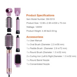 Kuumailmaharja kuusi toimintoa 1200 wattia automaattinen kiharrus ionitoiminto kolme nopeutta neljä lämpötilaa