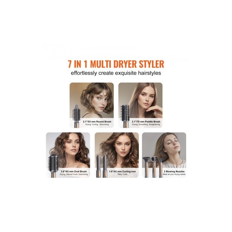 Muotoilu- ja kuivausharja 7-osainen 4 muotoiluharjaa 3 suulaketta 1600 wattia