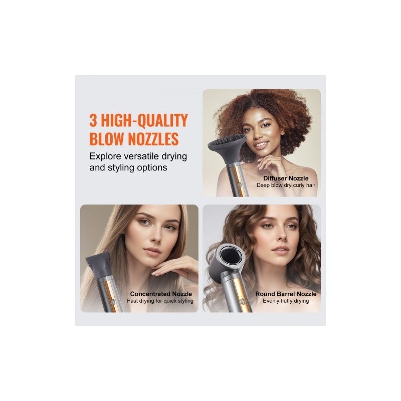 Muotoilu- ja kuivausharja 7-osainen 4 muotoiluharjaa 3 suulaketta 1600 wattia