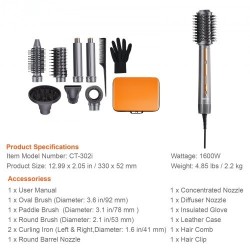Muotoilu- ja kuivausharja 7-osainen 4 muotoiluharjaa 3 suulaketta 1600 wattia