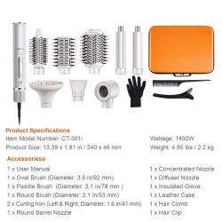 Kuumailmamuotoilija 7-in-1 4 harjapäätä 3 suutinta ioninen 1400W automaattinen kiharrus