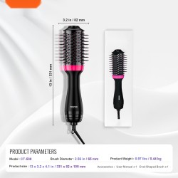 Kuumailmaharja nelitoimintoinen keraaminen pinnoite 65 mm soikea harja 3 säädettävää lämpöasetusta