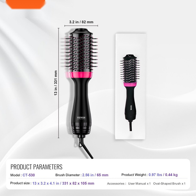 Kuumailmaharja nelitoimintoinen keraaminen pinnoite 65 mm soikea harja 3 säädettävää lämpöasetusta