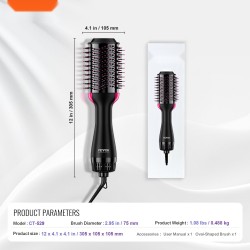 Kuumailmaharja nelitoiminen keraamisella pinnoitteella 75 mm ovaali harja negatiiviset ionit 3 lämpöasetusta