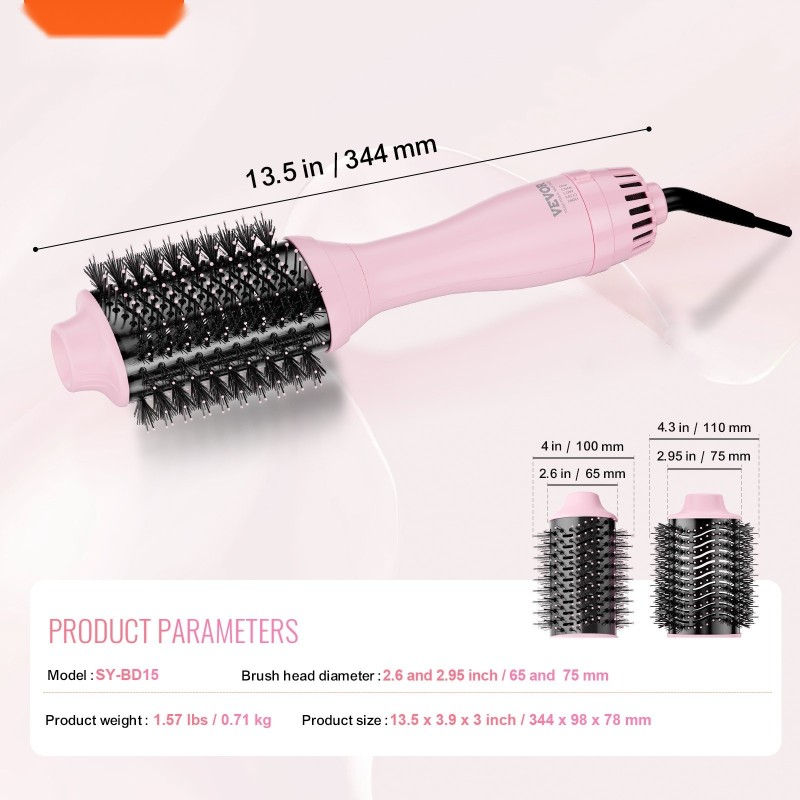 Kuumailmahiusharja nelitoimintoinen elektrolyyttipinnoitetulla titaanilla ja keraamisella pinnoitteella kahdella 2,6 ja 2,95