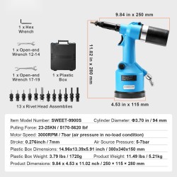 Pneumaattinen hydraulinen vetoniittipistooli 20.2 kN vetovoima 13 suutinta M3–M12