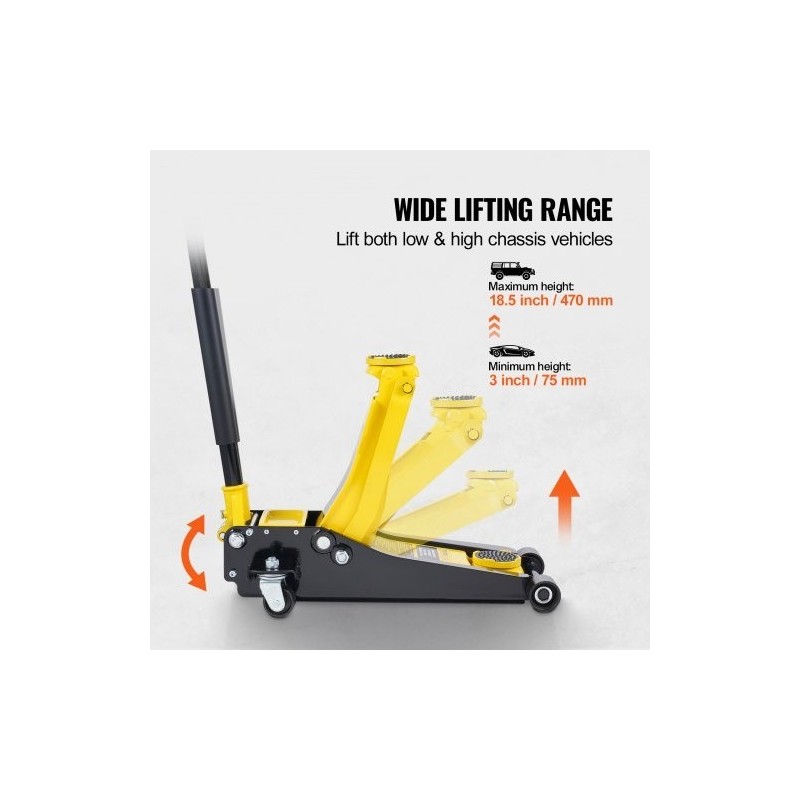 Matalaprofiilinen hydraulinen hallitunkki 1500 kg kaksoismäntä 75–470 mm rautarunko