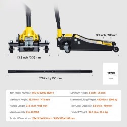 Matalaprofiilinen hydraulinen hallitunkki 1500 kg kaksoismäntä 75–470 mm rautarunko