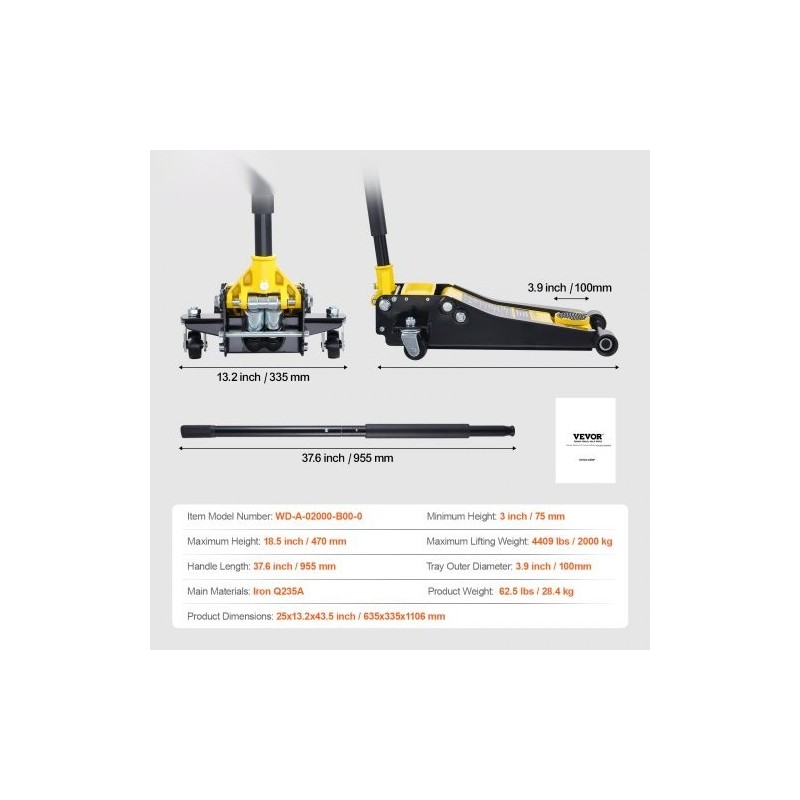 Matalaprofiilinen hydraulinen hallitunkki 1500 kg kaksoismäntä 75–470 mm rautarunko