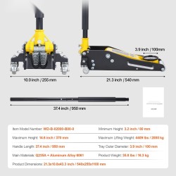 Matalaprofiilinen hydraulinen hallitunkki 2 tonnia alumiini ja teräs 80–370 mm nostokorkeus