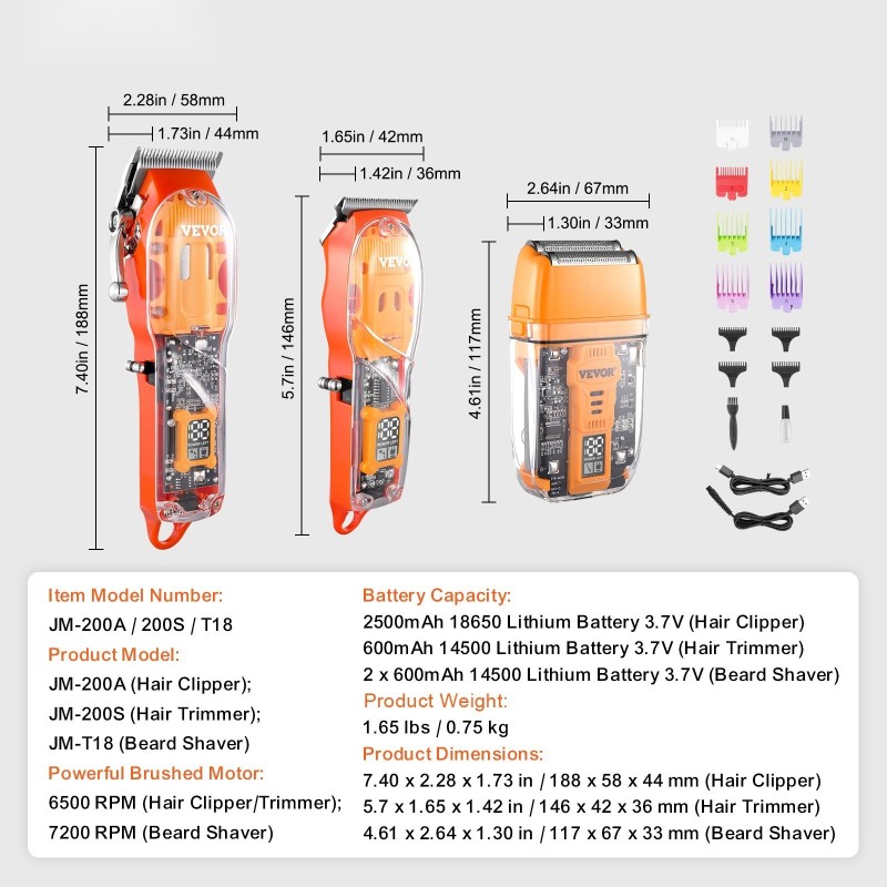 Langaton ladattava kolmiosainen hiusleikkuusetti miehille sisältää trimmerin ja partahöylän