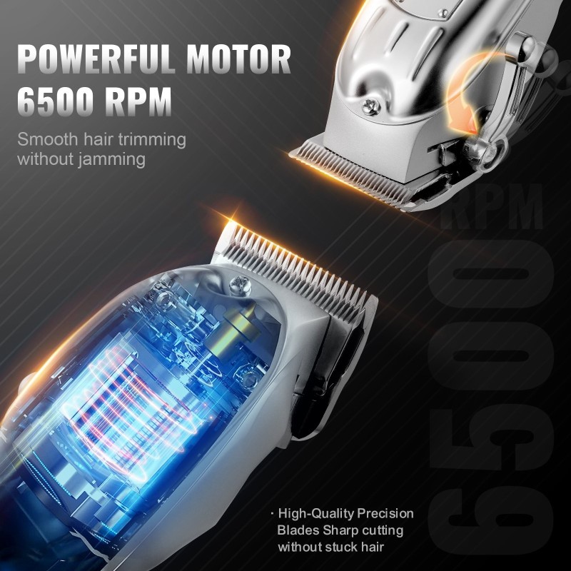 Akkukäyttöinen kaksitoiminen miesten hiustenleikkuusetti ruostumattomilla terillä 14 ohjakampaa