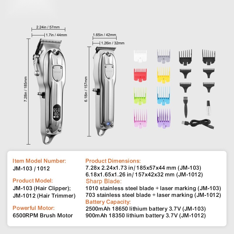 Akkukäyttöinen kaksitoiminen miesten hiustenleikkuusetti ruostumattomilla terillä 14 ohjakampaa