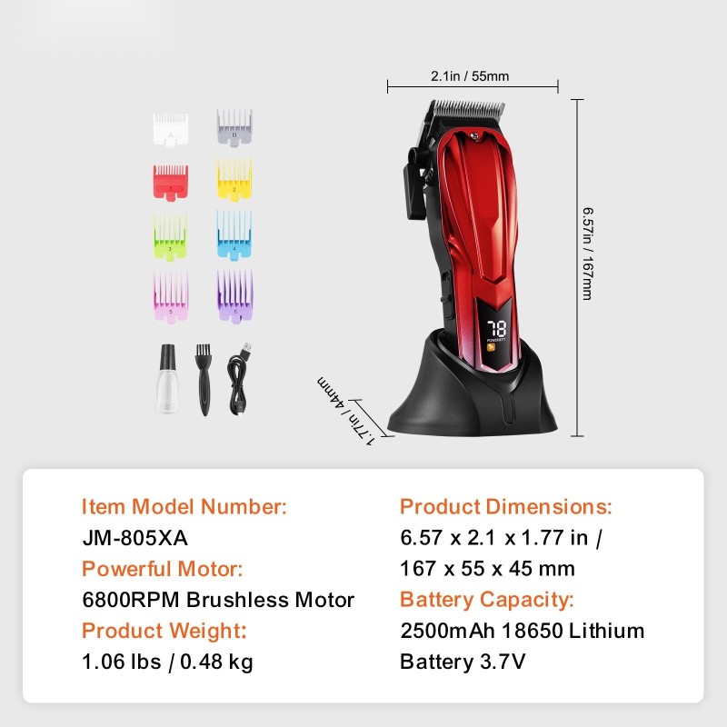 Akkukäyttöinen hiustenleikkuri miehille harjaton 6800 kierrosta minuutissa 8 ohjauskampaa