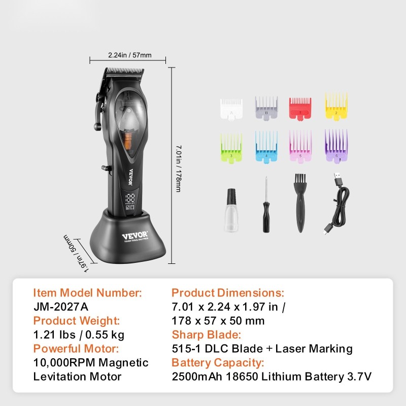 Langaton ammattihiustenleikkuri magneettinen leijutusmoottori 10000 kierrosta DLC-terä 8 kampaa