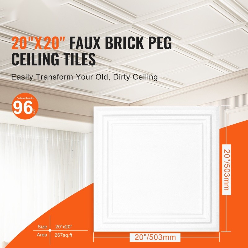 Kattopaneelit polystyreeni 96 kpl 50 x 50 cm 5 mm alaslaskettuihin kattoihin