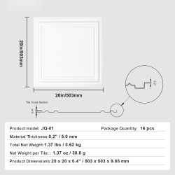 Kattopaneelit polystyreeni 503 x 503 mm 16 kpl sisäkattoon