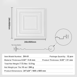 Kattopaneelit PVC 12 kpl 605 x 605 mm valkoinen seinään ja kattoon