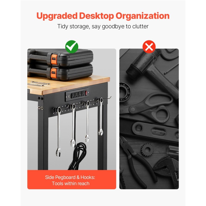 Työpöytä säädettävä 48-tuumainen tammityötaso 907 kg kantavuus pyörillä