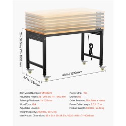 Työpöytä säädettävä 48-tuumainen tammityötaso 907 kg kantavuus pyörillä