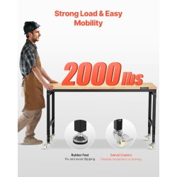 Säädettävä työpöytä tammikansi 1524 mm 907 kg kantava pistorasialla ja pyörillä